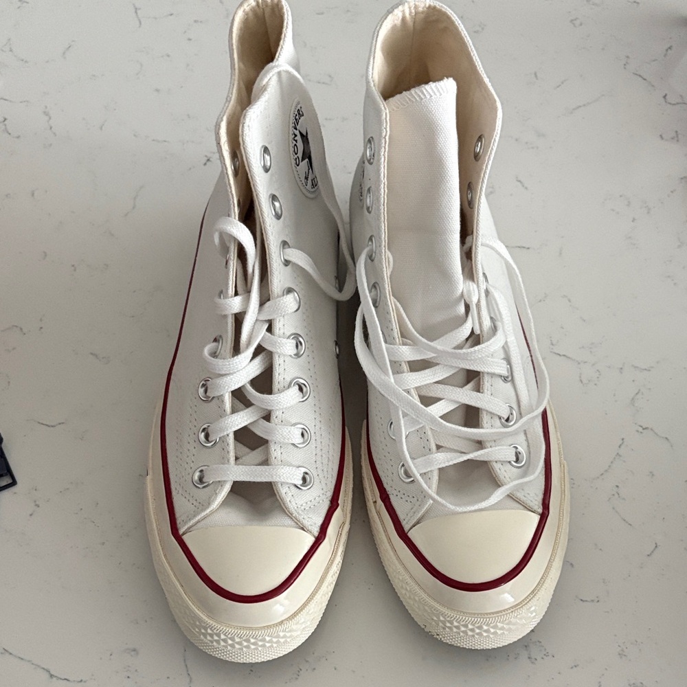 Converse White High-Tops with Red Trim